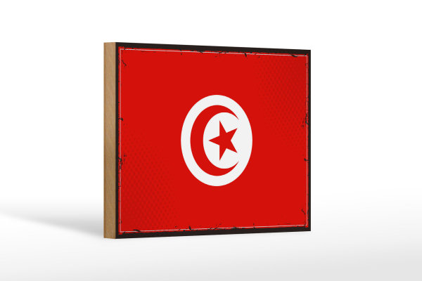 Holzschild Flagge Tunesiens 18x12 cm Retro Flag of Tunisia Dekoration