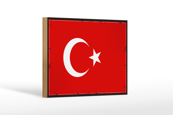 Holzschild Flagge Türkei 18x12 cm Retro Flag of Turkey Dekoration