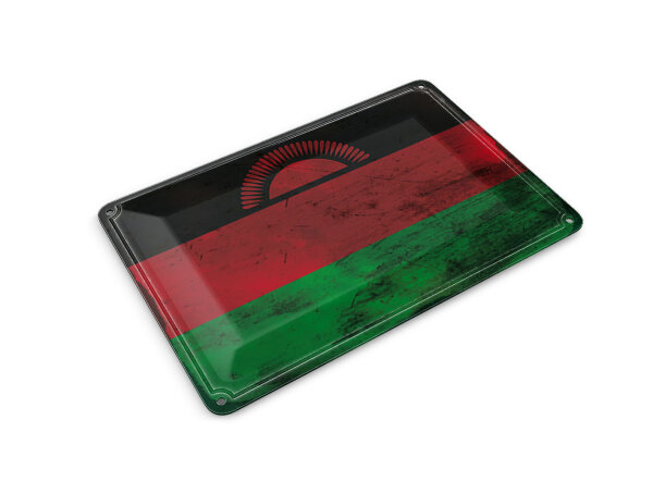 Blechpostkarte Flagge Malawi 14x10 cm Flag of Malawi Rost Deko Schild
