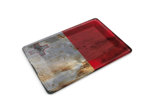 Blechpostkarte Flagge Malta 14x10 cm Flag of Malta Rost Deko Schild