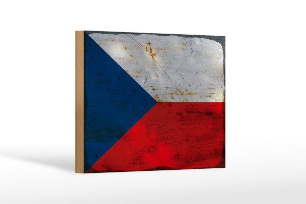 Holzschild Flagge Tschechien 18x12cm Czech Republic Rost