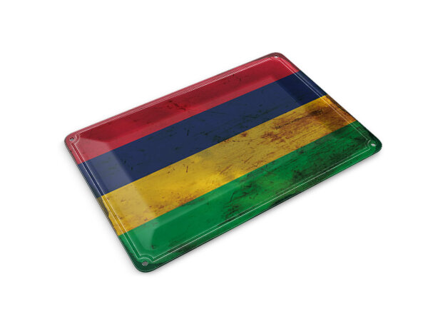 Blechpostkarte Flagge Mauritius 14x10 cm Flag Mauritius Rost Deko Schild