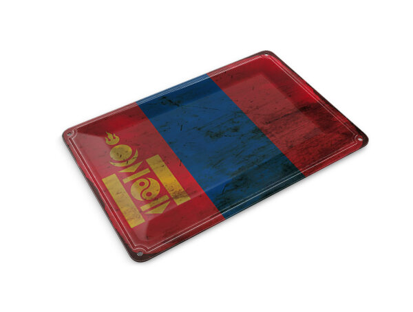 Blechpostkarte Flagge Mongolei 14x10 cm Flag of Mongolia Rost Deko Schild
