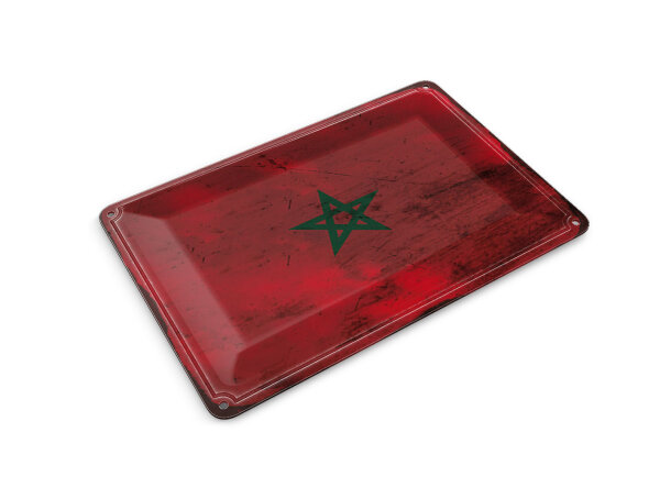 Blechpostkarte Flagge Marokko 14x10 cm Flag of Morocco Rost Deko Schild