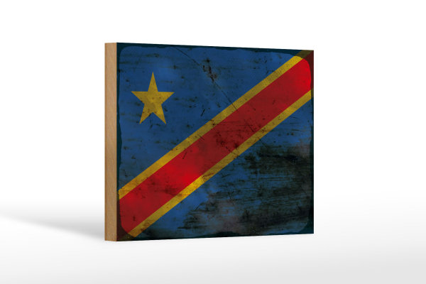 Holzschild Flagge DR Kongo 18x12cm democratic Congo Rost