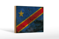 Holzschild Flagge DR Kongo 18x12cm democratic Congo Rost