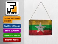 Blechpostkarte Flagge Myanmar 14x10 cm Flag of Myanmar Rost Deko Schild