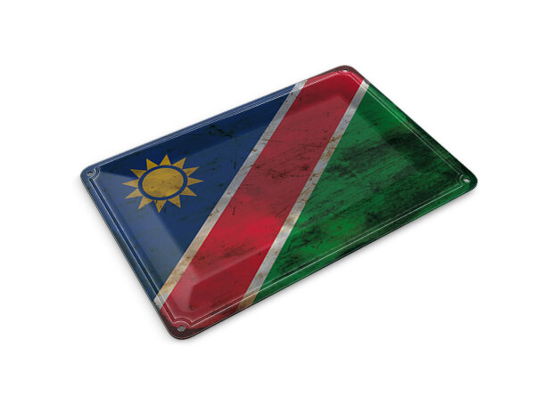 Blechpostkarte Flagge Namibia 14x10 cm Flag of Namibia Rost Deko Schild