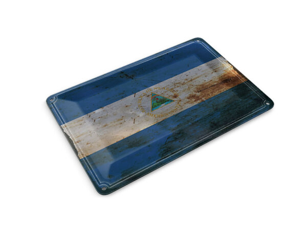 Blechpostkarte Flagge Nicaragua 14x10 cm Flag Nicaragua Rost Deko Schild