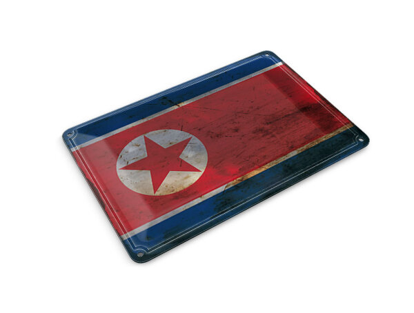 Blechpostkarte Flagge Nordkorea 14x10 cm North Korea Rost Deko Schild