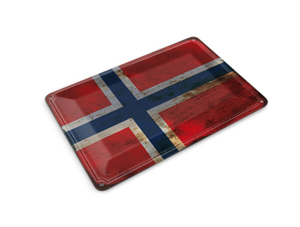 Blechpostkarte Flagge Norwegen 14x10 cm Flag Norway Rost Deko Schild