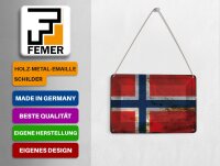 Blechpostkarte Flagge Norwegen 14x10 cm Flag Norway Rost Deko Schild