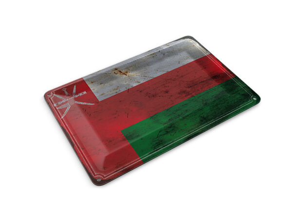 Blechpostkarte Flagge Oman 14x10 cm Flag of Oman Rost Deko Schild
