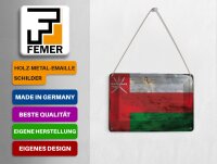 Blechpostkarte Flagge Oman 14x10 cm Flag of Oman Rost Deko Schild