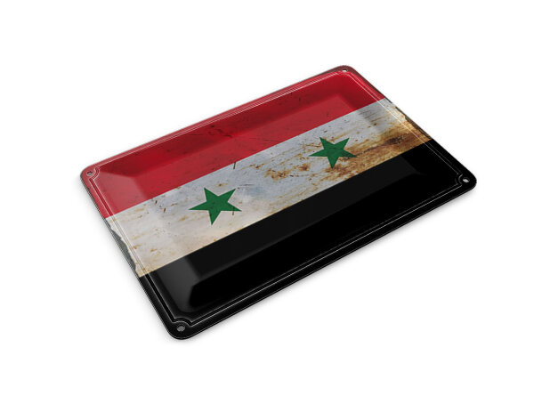 Blechpostkarte Flagge Syrien 14x10 cm Flag of Syria Rost Deko Schild