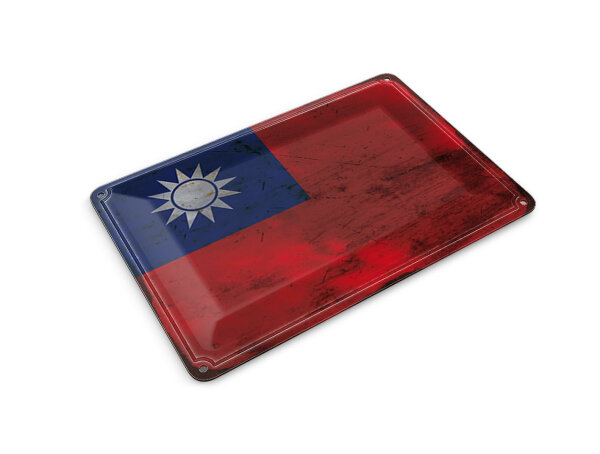 Blechpostkarte Flagge China 14x10 cm Flag of Taiwan Rost Deko Schild