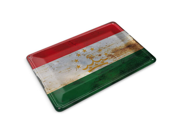 Blechpostkarte Flagge Tadschikistan 14x10 cm Tajikistan Rost Deko Schild