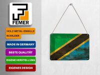 Blechpostkarte Flagge Tansania 14x10 cm Flag of Tanzania Rost Deko Schild