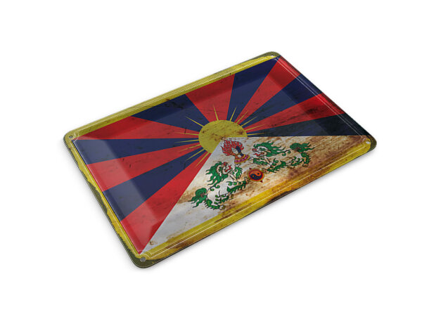 Blechpostkarte Flagge Tibet 14x10 cm Flag of Tibet Rost Deko Schild
