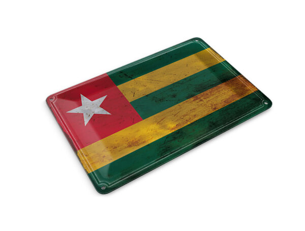 Blechpostkarte Flagge Togo 14x10 cm Flag of Togo Rost Deko Schild