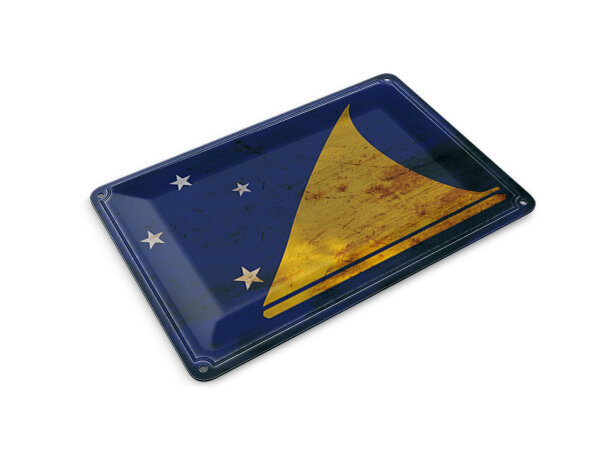 Blechpostkarte Flagge Tokelau 14x10 cm Flag of Tokelau Rost Deko Schild