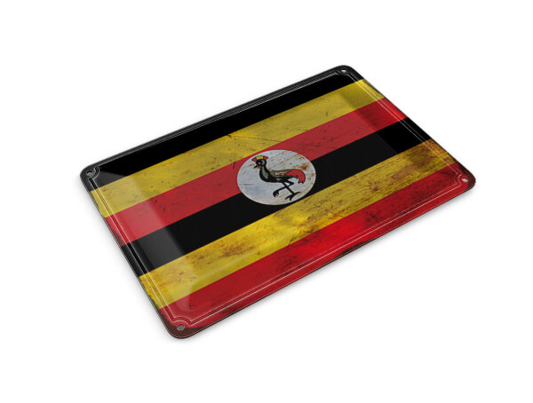 Blechpostkarte Flagge Uganda 14x10 cm Flag of Uganda Rost Deko Schild