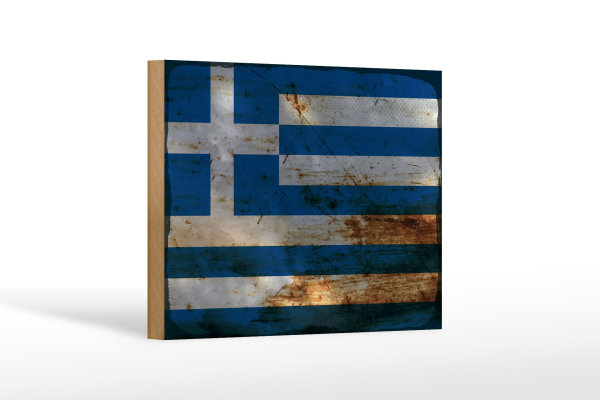 Holzschild Flagge Griechenland 18x12 cm Flag Greece Dekoration Rost