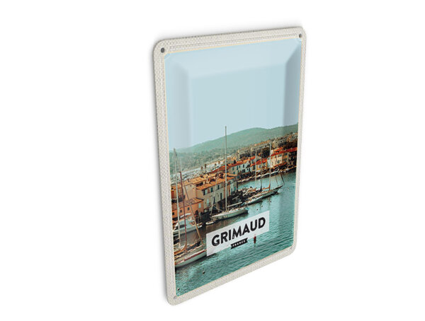 Blechpostkarte Reise 10x14 cm Grimaud France Urlaub Meer