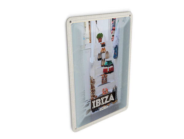 Blechpostkarte Reise 10x14 cm Ibiza Spanien Urlaub Meer Deko