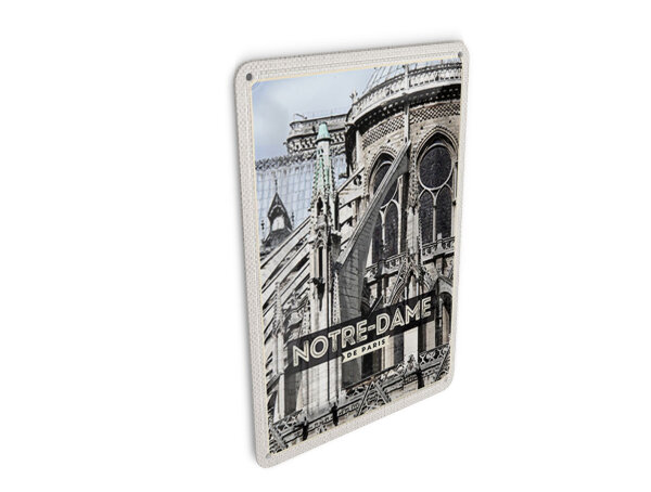 Blechpostkarte Reise 10x14 cm Notre-Dame de Paris Architektur Deko Schild