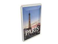 Blechpostkarte Reise 10x14 cm Paris France Sonnenuntergang Deko Schild