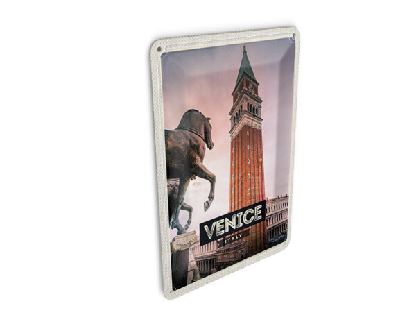 Blechpostkarte Reise 10x14 cm Venedig Italien Italien Pferd Schild