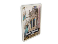 Blechpostkarte Reise 10x14 cm Barcelona Spanien Architektur Tourismus Schild