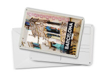 Blechpostkarte Reise 10x14 cm Barcelona Spanien Architektur Tourismus Schild