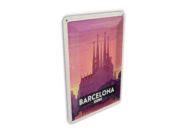Blechpostkarte Reise 10x14 cm Barcelona malerisches Bild Kunst Deko Schild
