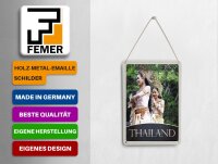 Blechpostkarte Reise 10x14 cm Thailand Tropen Natur Frau Religion Schild
