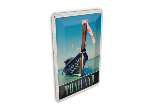Blechpostkarte Reise 10x14 cm Thailand Meer blaues Meer Boot Natur Schild