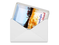 Blechpostkarte Reise 10x14 cm Timmendorfer Strand Leuchtturm rot Schild