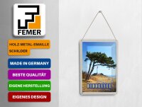 Blechpostkarte Reise 10x14 cm Hiddensee Leuchtturm Baum Weide Wiese Schild