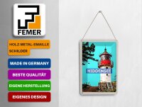 Blechpostkarte Reise 10x14 cm Hiddensee Leuchtturm Strand Meer Schild