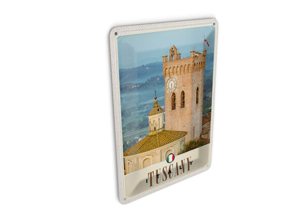 Blechpostkarte Reise 10x14 cm Toskana Italien Kirche Schild
