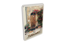 Blechpostkarte Reise 10x14 cm Toskana Italien Blumen Tür Schild