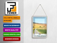 Blechpostkarte Reise 10x14 cm Toskana Italien Weide Wiese Natur Schild