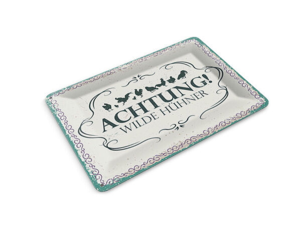 Blechpostkarte Spruch Achtung Wilde Hühner 14x10 cm Deko Schild