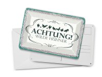 Blechpostkarte Spruch Achtung Wilde Hühner 14x10 cm Deko Schild