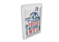 Blechpostkarte Spruch Pinup Proud mechanic wife 10x14 cm Deko Schild