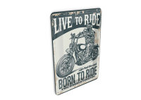 Blechpostkarte Spruch Biker Motorrad born to ride 10x14...