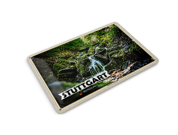Blechpostkarte Städte Stuttgart Heslach Wasserfälle 14x10 cm Deko Schild