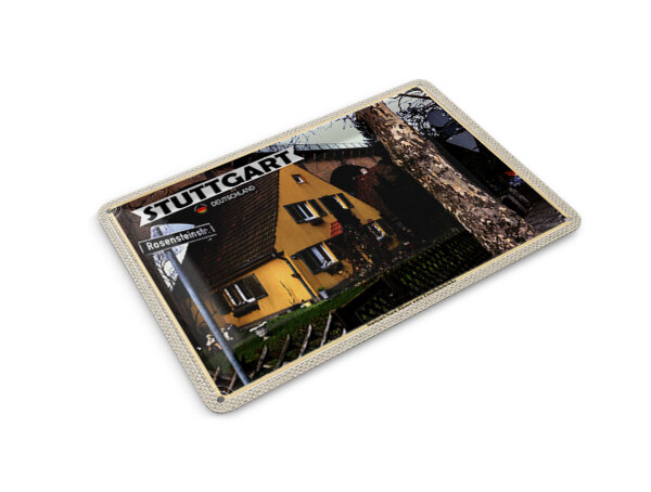 Blechpostkarte Städte Stuttgart Nord Haus Eisenbahnbrücke 14x10 cm Schild