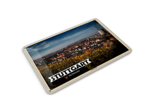Blechpostkarte Städte Stuttgart Ost Altstadt Natur 14x10 cm Deko Schild